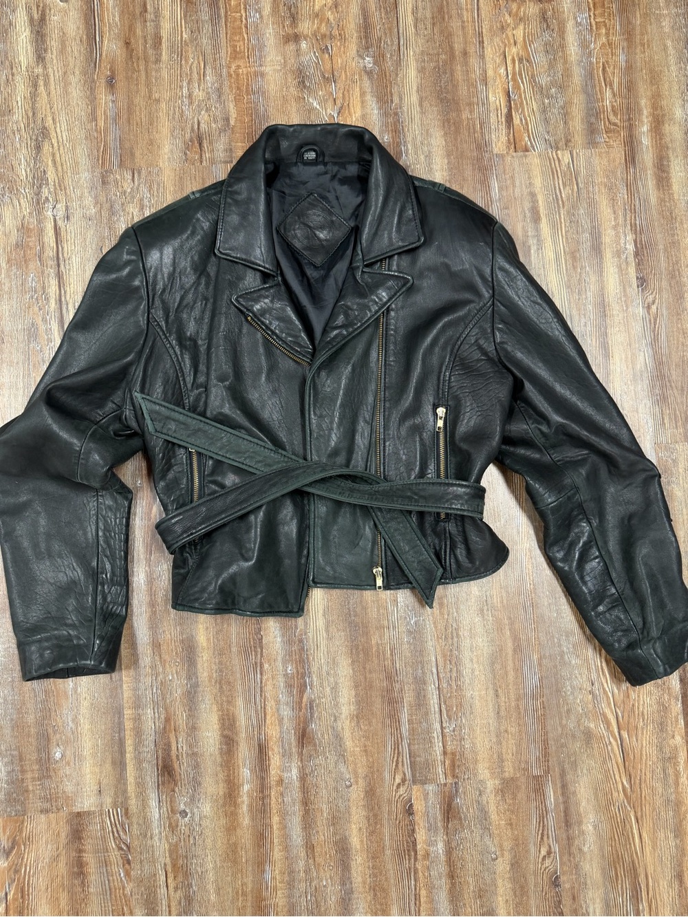 Vintage genuine leather Black leather jacket with belt
